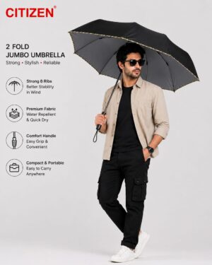 Citizen Jumbo Black 2 Fold Piping Umbrella