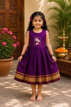 Girls Traditional Festive Frock with Zari Border